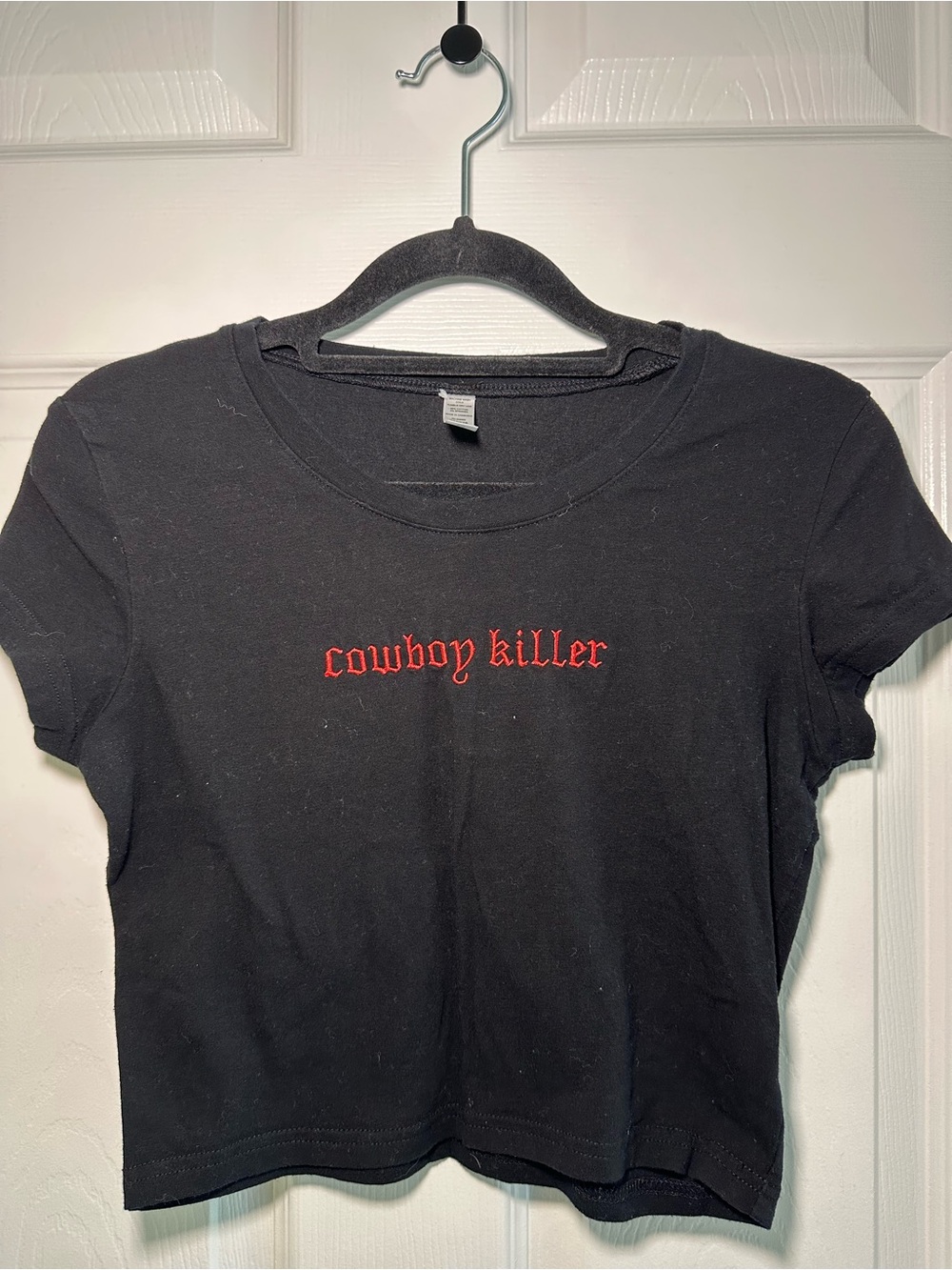 Black 'Cowboy Killer' Embroidered Crop Tee